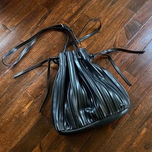 ZARA faux leather drawstring paneled purse